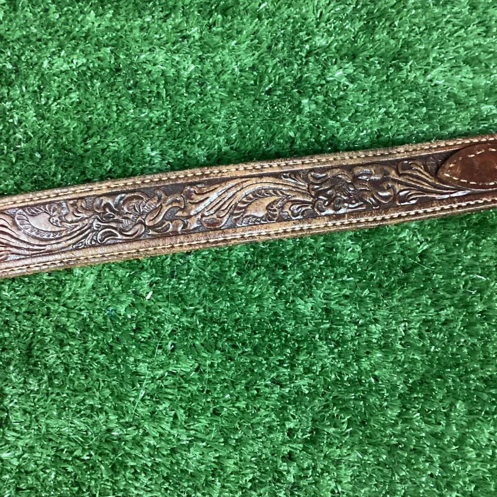 Brown Tooled Leather Belt 41